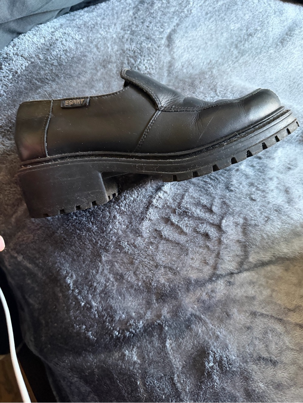 Esprit Black Leather Slip-On Lug Sole Loafer